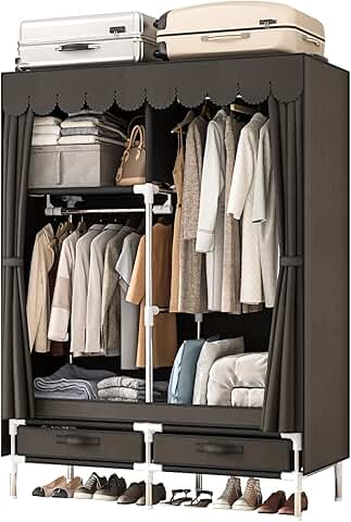Small Portable Fabric Wardrobe with Hanging Space and Drawers