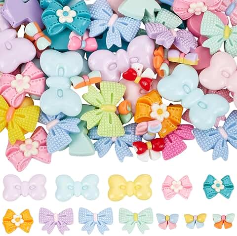 80 Pcs Mixed Color Bow-Shaped Resin Embellishments