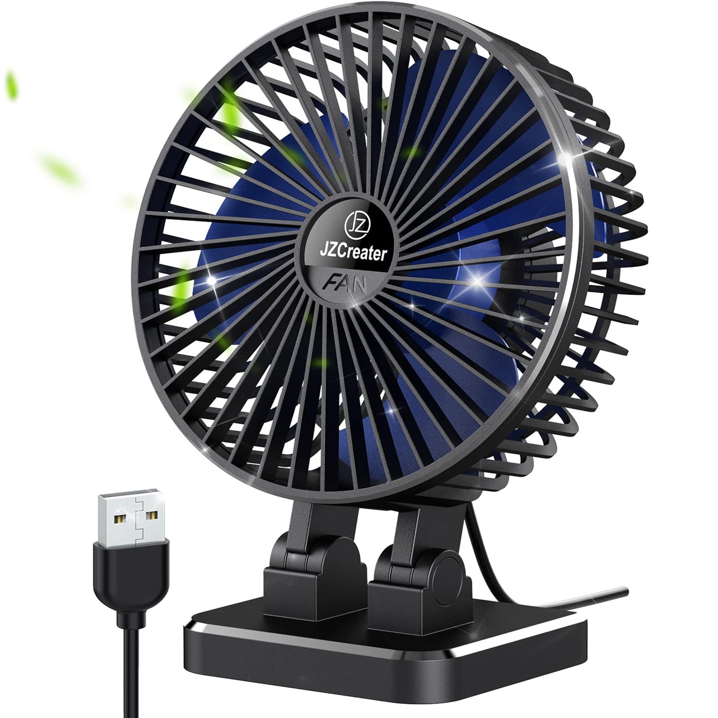 USB Desk Fan, Mini Fan Portable, 3 Speeds Desktop Table Cooling Fan, Plug in Power Fan, Rotation Strong Wind, Quiet Personal Small Fan for Home Desktop Office Travel, 5INCH, Black Blue