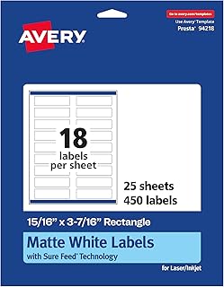 Matte White Rectangle Labels, 15/16" x 3-7/16", 450 sheets