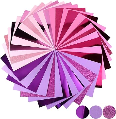 Pink Metallic Glitter Cardstock, 36 Sheets, A4, 250gsm