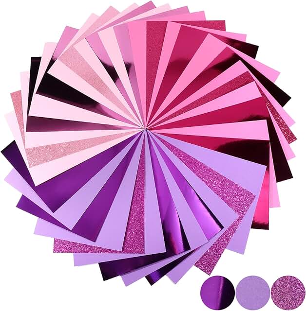 Pink Metallic Glitter Cardstock, 36 Sheets, A4, 250gsm
