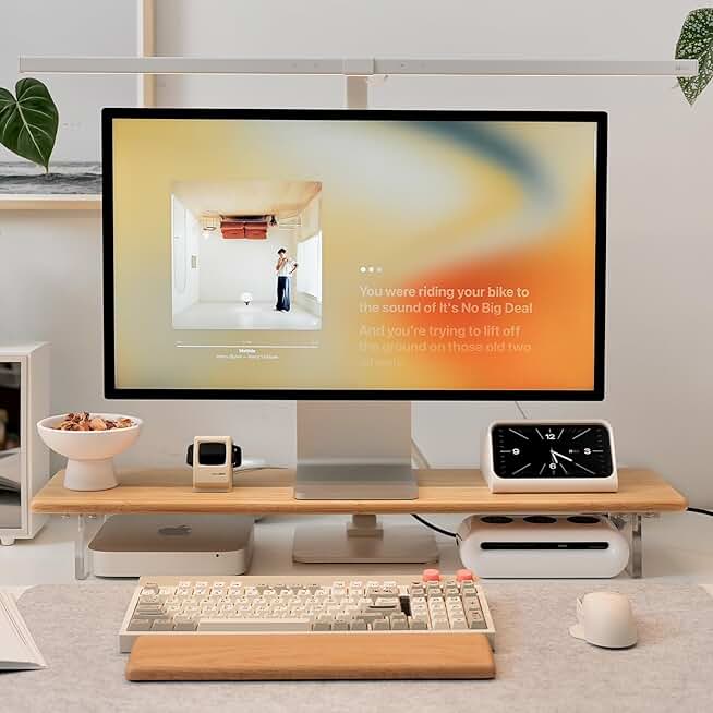 Natural bamboo monitor stand with acrylic legs