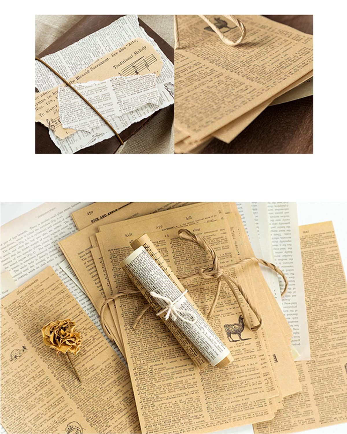 Vintage Ephemera Pack with 114 Aged Papers for Crafts