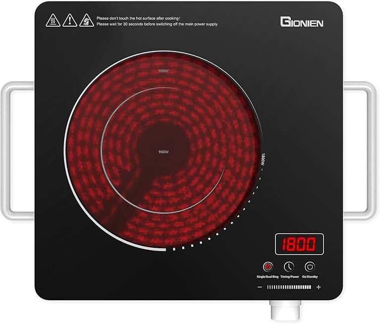 Portable 1-Burner Electric Cooktop with Timer and Safety Lock