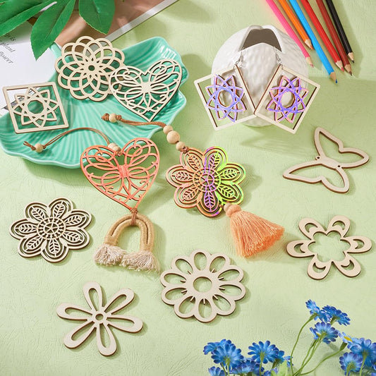 48pcs Unfinished Laser Cut Wood Flower Shapes for Crafting