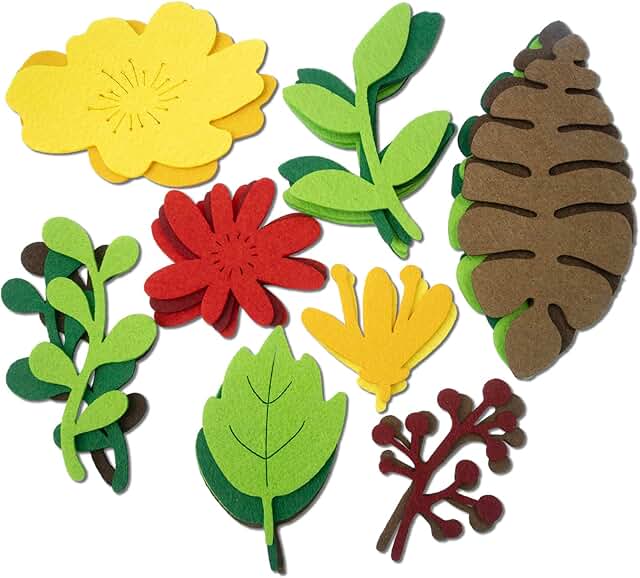 26 Assorted Felt Flower and Leaf Shapes for Crafts