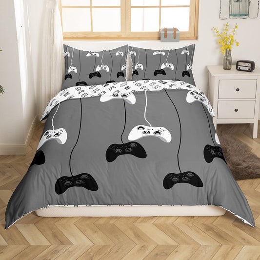 Gaming Bedding Set Twin Comforter Cover Set for Boys Kids Games Room Decor Duvet Cover, Reversible Geometric Pattern, Video Games Gamer Bedspread Cover 2 Pcs, 1 Duvet Cover and 1 Pillowcase,No Filler