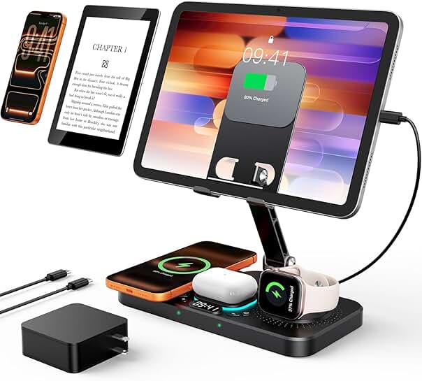 45W 6-in-1 Charging Station with Clock, Light, and Foldable Stand