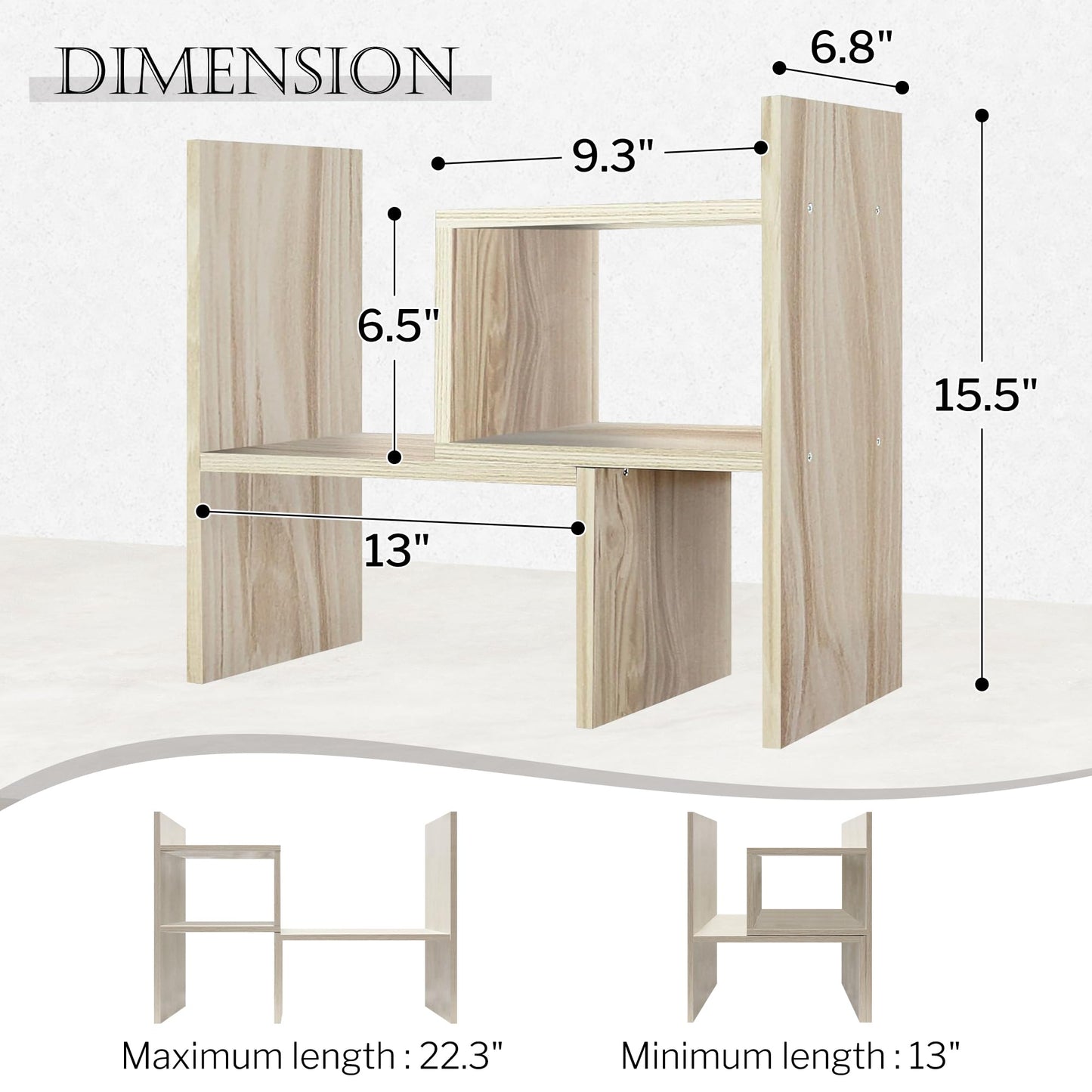Adjustable White Wood Desktop Organizer, 5 Units