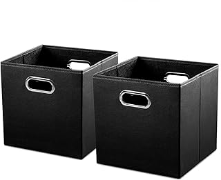 Foldable Leather Storage Bins, 13x13 Inches, 2-Pack