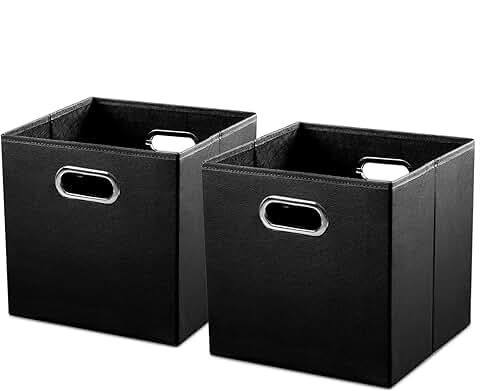Foldable Leather Storage Bins, 13x13 Inches, 2-Pack