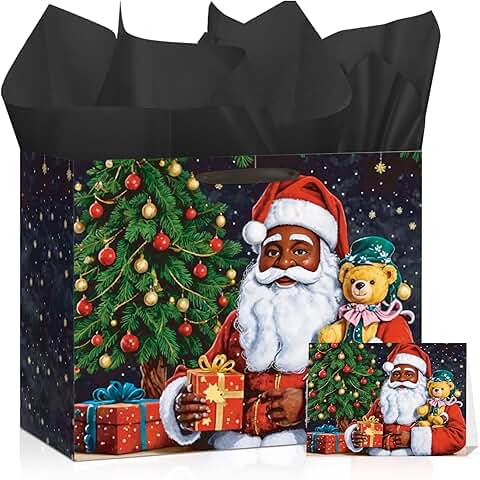 Large Christmas Gift Bags with Santa and Greeting Card