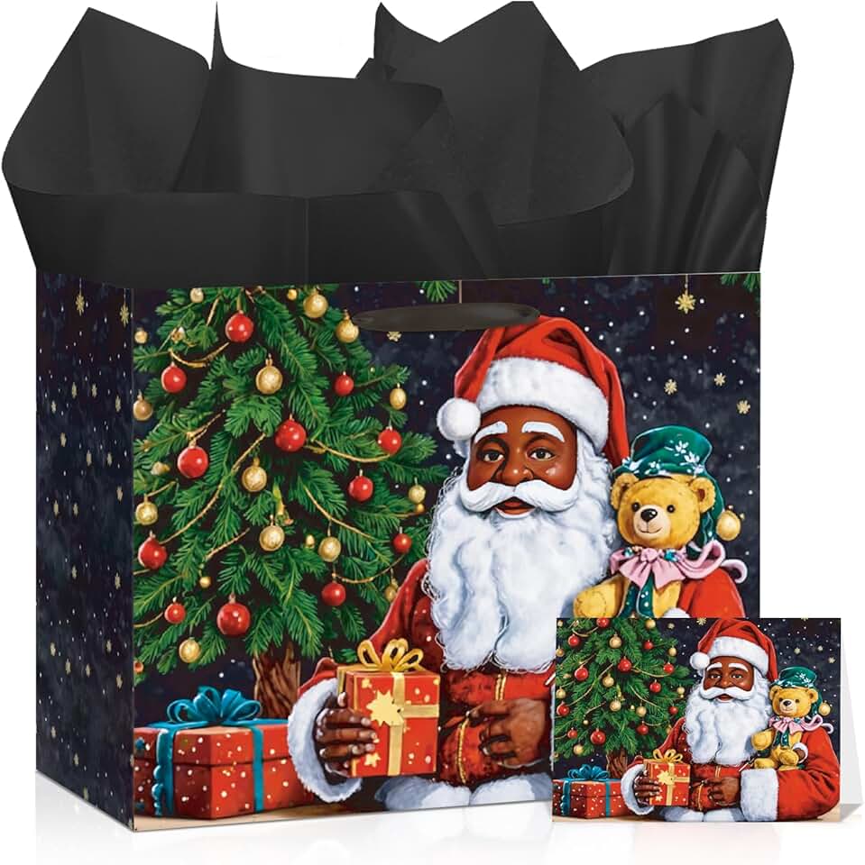 Large Christmas Gift Bags with Santa and Greeting Card