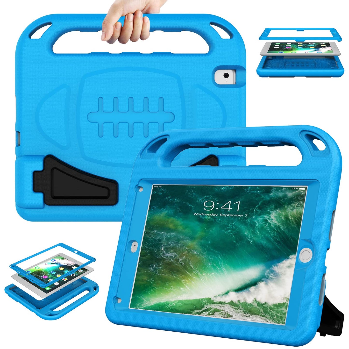 Kids Case for iPad 6th/5th Generation - iPad 9.7-Inch Case 2018/2017, iPad Air 2 Case for Kids, Built in Screen Protector, Shockproof Handle Stand Case for iPad 6th/5th Gen/Air 2/Air 9.7, Blue