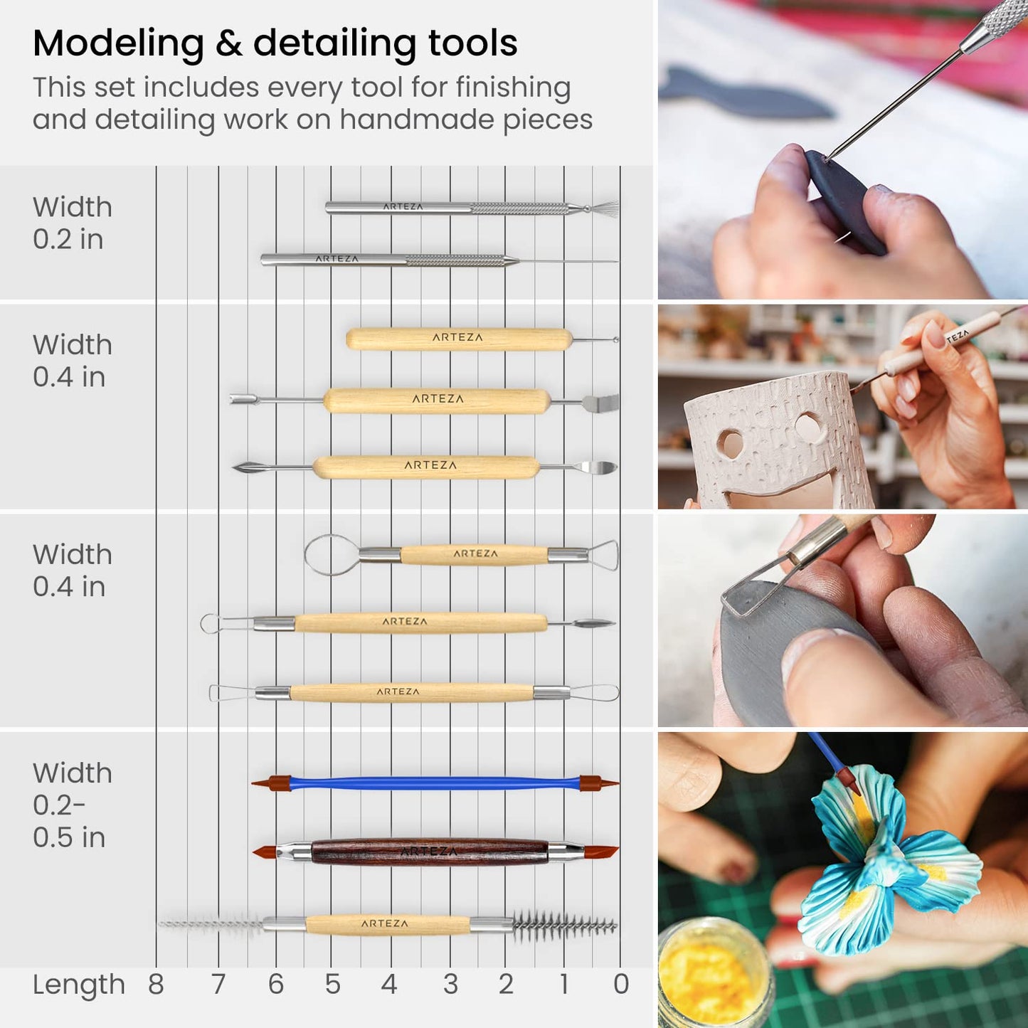 Polymer Clay Sculpting Set - 42-Piece Tools with Wooden Handles