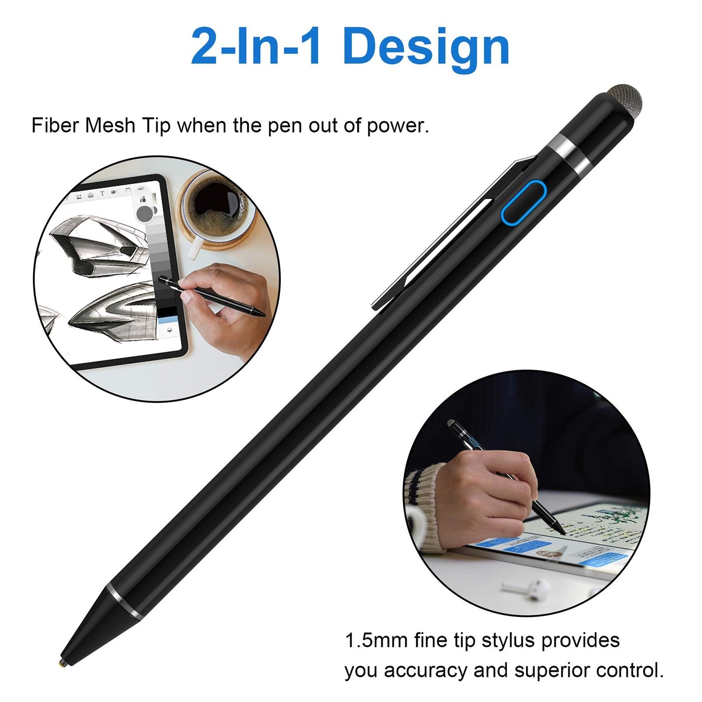 Stylus Pens for Touch Screens, Universal Fine Point Stylus for iPad, iPhone, Samsung, iOS/Android Smart Phone and Other Tablets, Active Stylus Stylist Pen Pencil for Precise Writing/Drawing