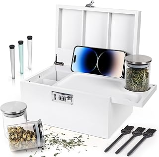 Large White Bamboo Storage Box with Lock