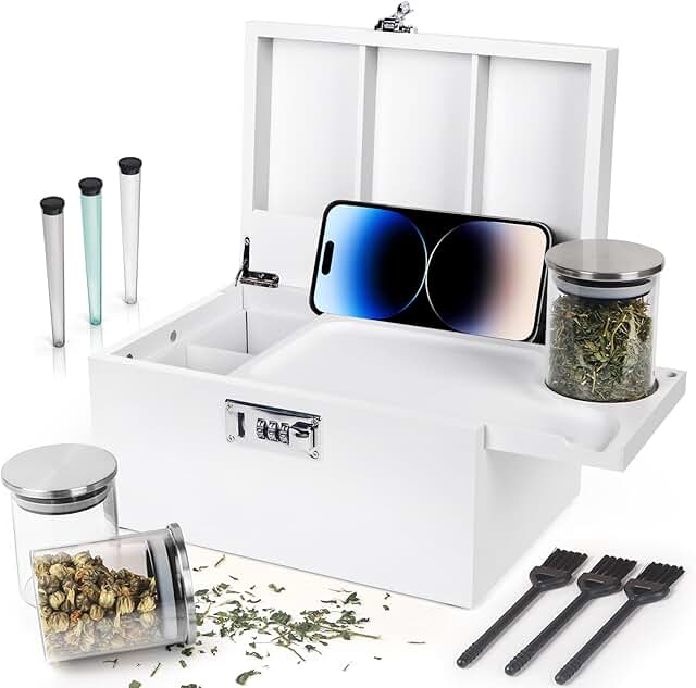 Large White Bamboo Storage Box with Lock
