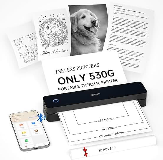 Wireless portable thermal printer for travel and home