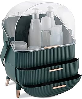 Green Makeup Organizer with Clear Lid and Drawers