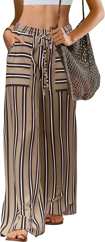 Women's Wide Leg Striped High Waist Lounge Pants