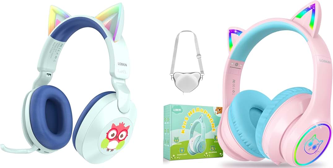 Kids Bluetooth Headphones with Cat Ears and LED Lights