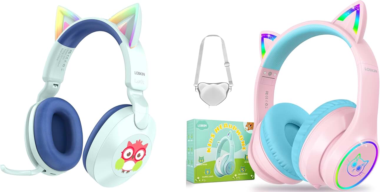 Kids Bluetooth Headphones with Cat Ears and LED Lights