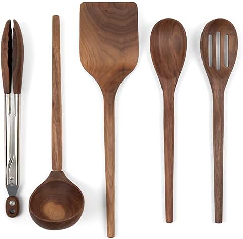 5-Piece Walnut Wooden Kitchen Utensil Set