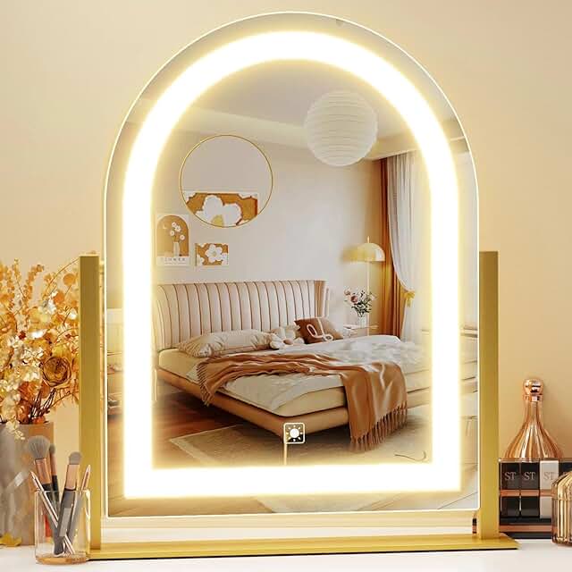 Large Arched Lighted Makeup Mirror with Touch and Rotation