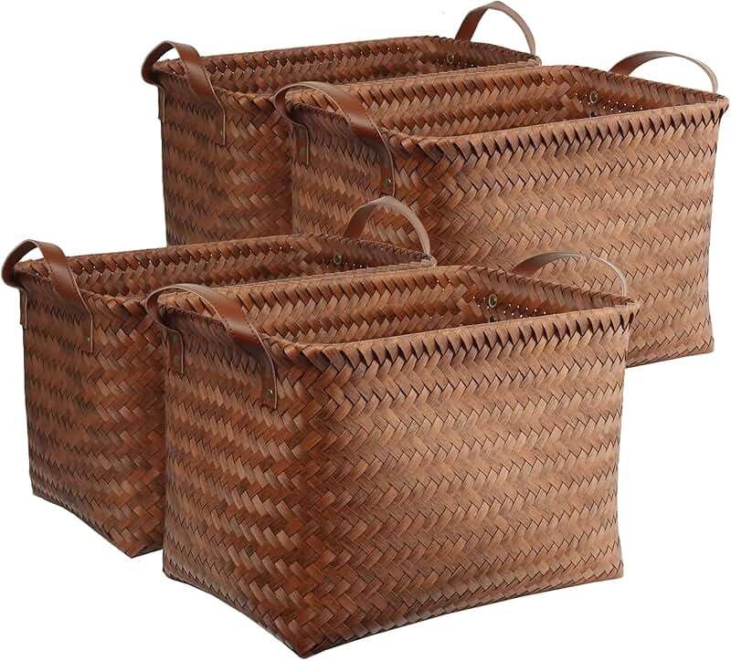 Set of 4 Handwoven Wicker Laundry and Storage Baskets