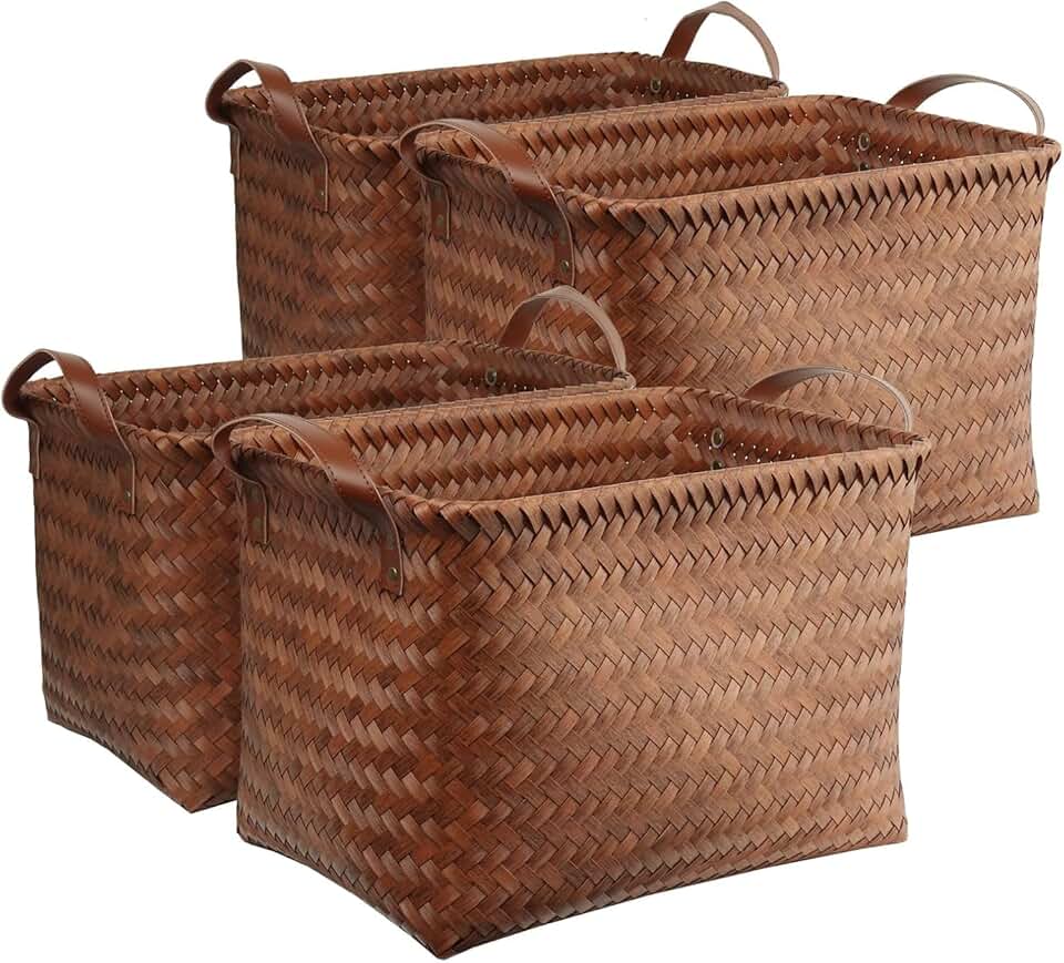 Set of 4 Handwoven Wicker Laundry and Storage Baskets