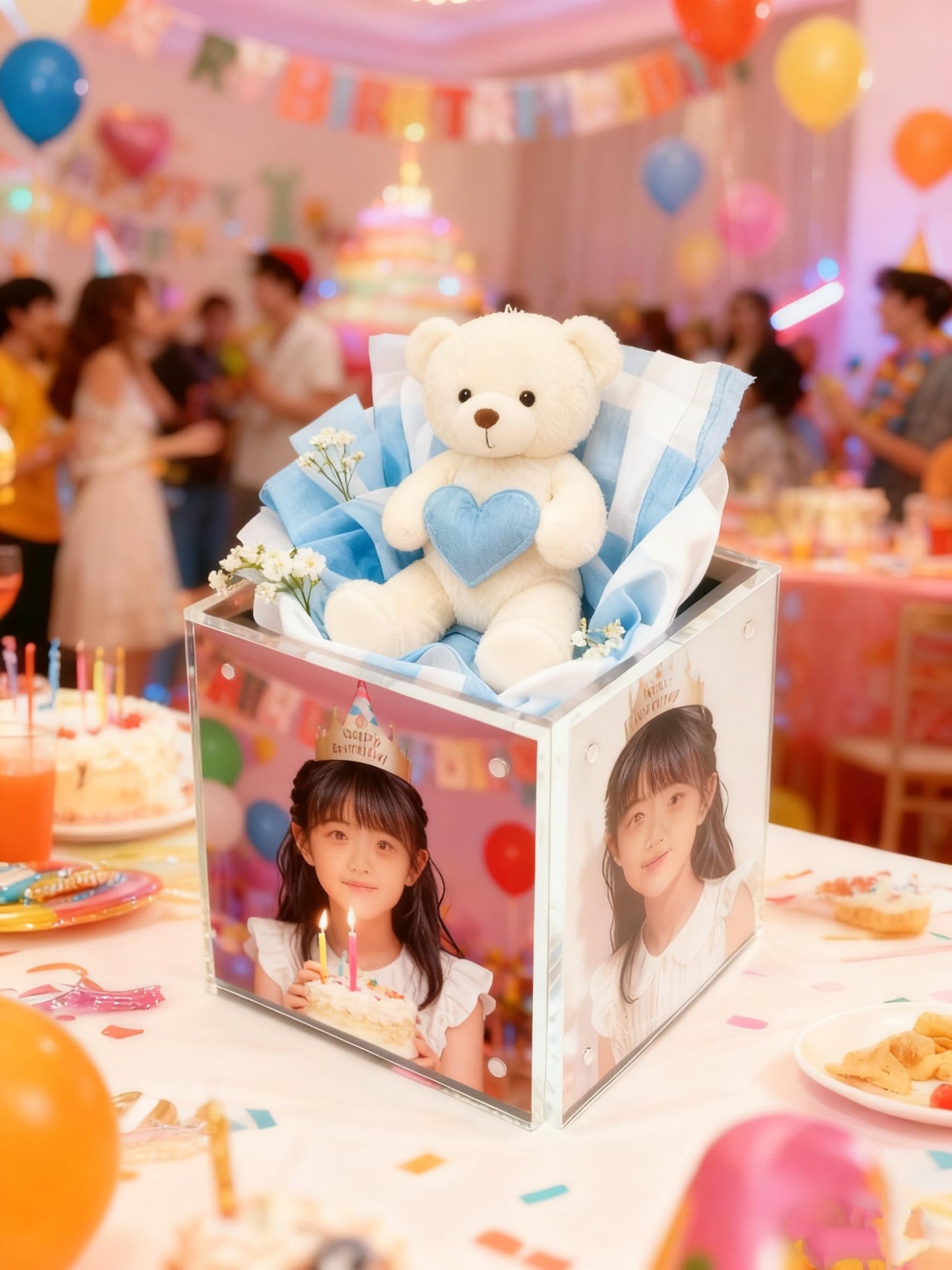 Acrylic Photo Block Cube with Pen Holder and Storage