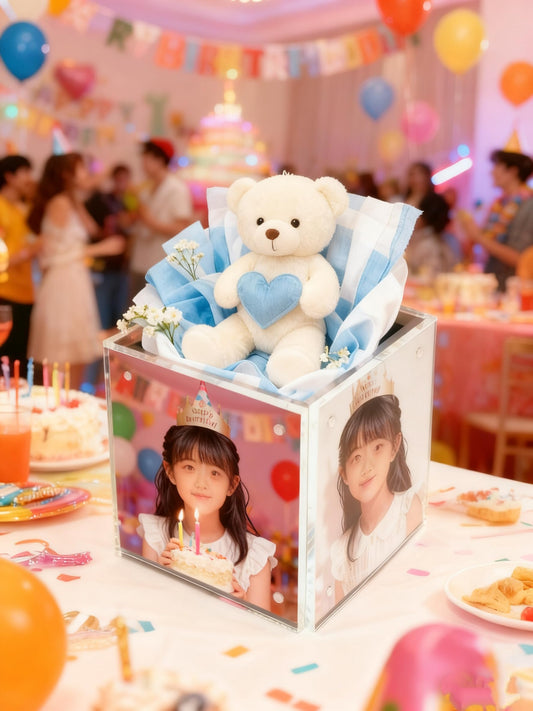 Acrylic Photo Block Cube with Pen Holder and Storage