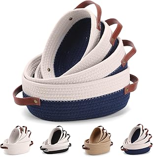 Set of 4 woven rope storage baskets with handles