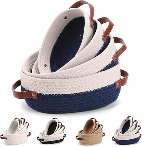 Set of 4 woven rope storage baskets with handles