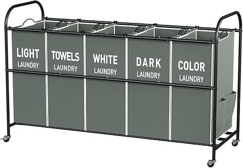 Five-Section Laundry Cart with Lockable Wheels