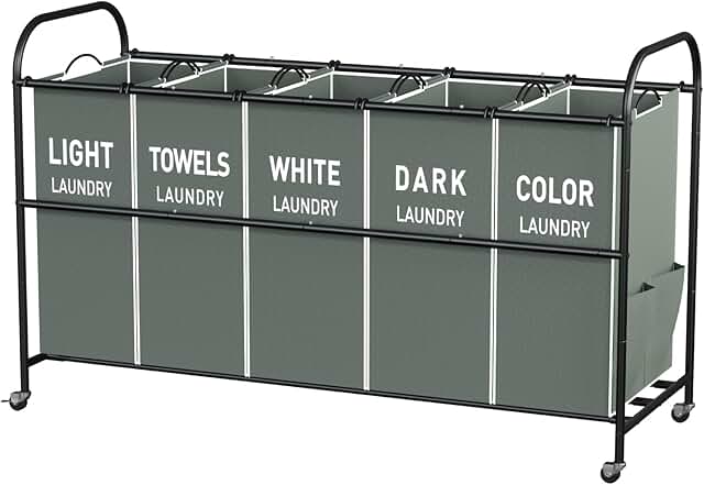 Five-Section Laundry Cart with Lockable Wheels