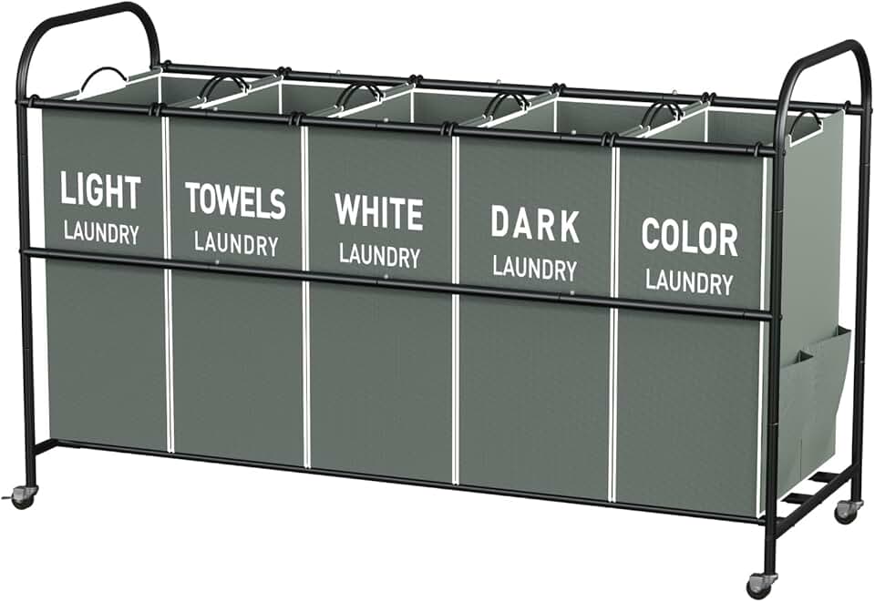 Five-Section Laundry Cart with Lockable Wheels