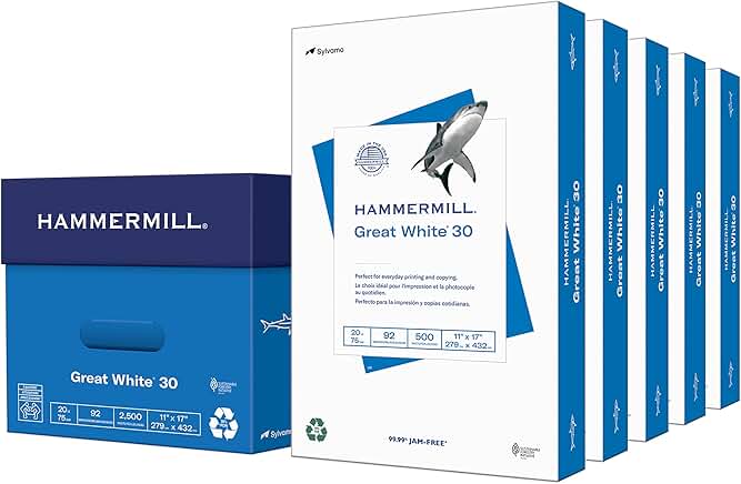 White 11x17 Recycled Printer Paper, 2,500 Sheets
