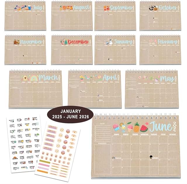 2025-2026 Small Office Desk Calendar with Holiday Stickers