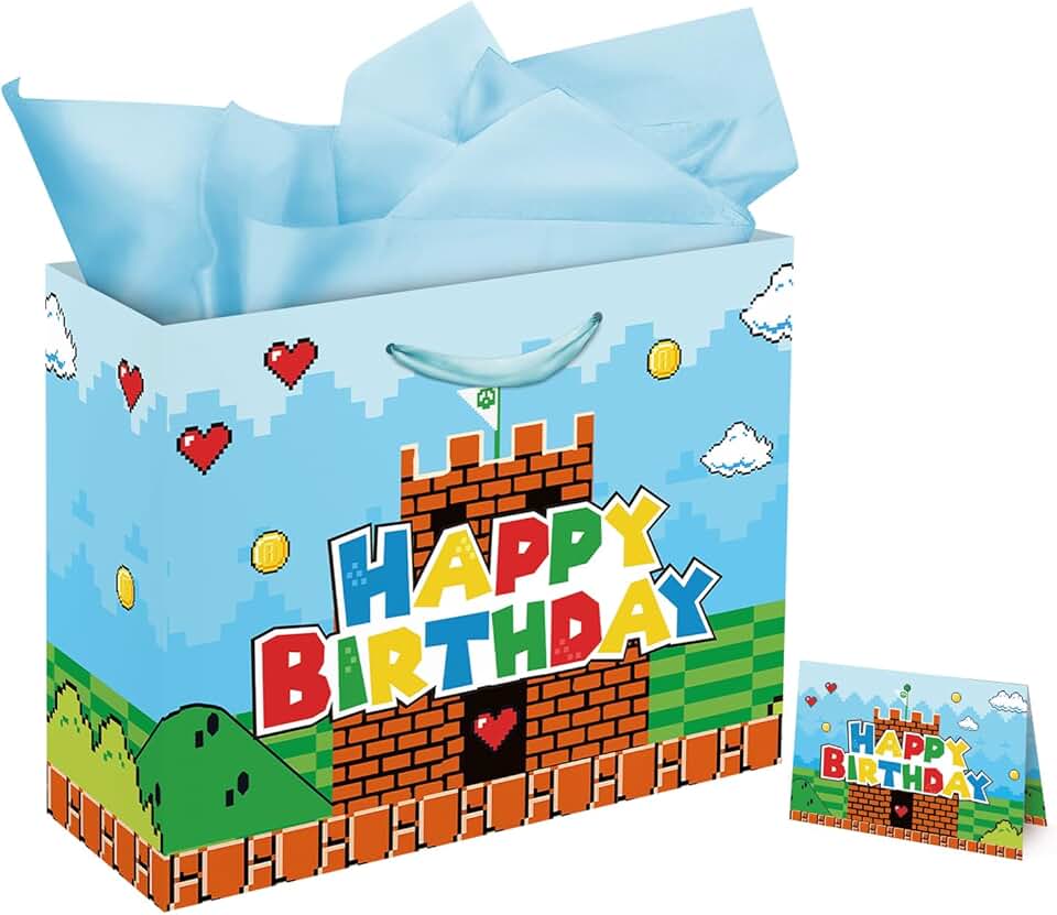 Large 13-inch Video Game Theme Gift Bag Set with Card and Tissue