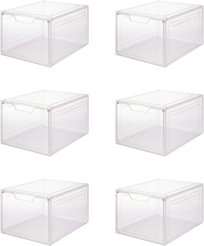 Six Clear Plastic Shoe Storage Boxes
