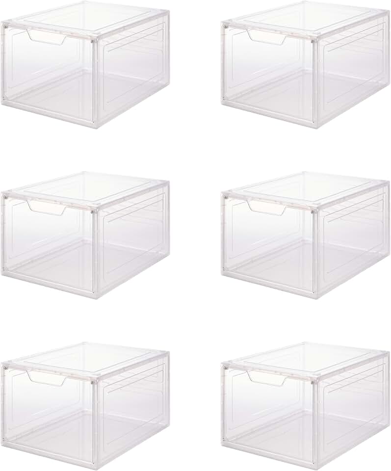Six Clear Plastic Shoe Storage Boxes