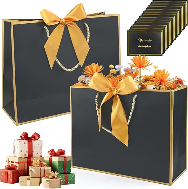 Set of 20 black gift bags with handles, 12.6x9.8x4.3 inches