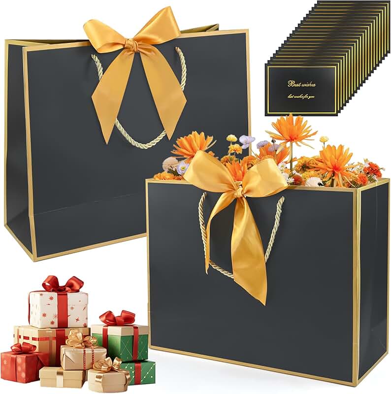 Set of 20 black gift bags with handles, 12.6x9.8x4.3 inches