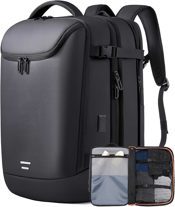 50L Expandable Travel Carry-On Backpack with Laptop and USB Port