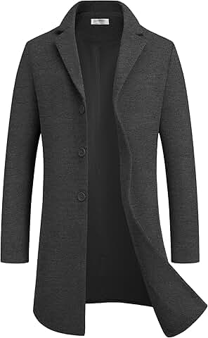 Men's Wool Blend Winter Trench Coat with Notched Lapel