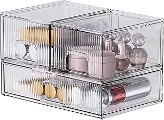 3 Pack Clear Stackable Cosmetic Organizers with Acrylic Drawers