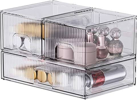 3 Pack Clear Stackable Cosmetic Organizers with Acrylic Drawers
